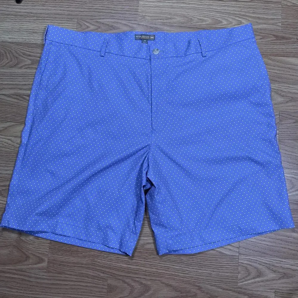 Peter Millar Golf Shorts Mens Size 40 Purple Blue White Polka Dot Pattern All Ov